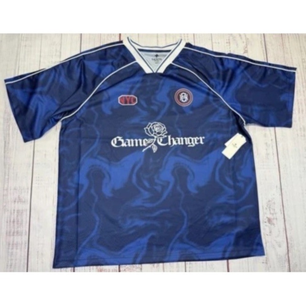 Saints Studio Game Changer Jersey Tee Men's Size 2X Blue Black Marble V Neck NWT
